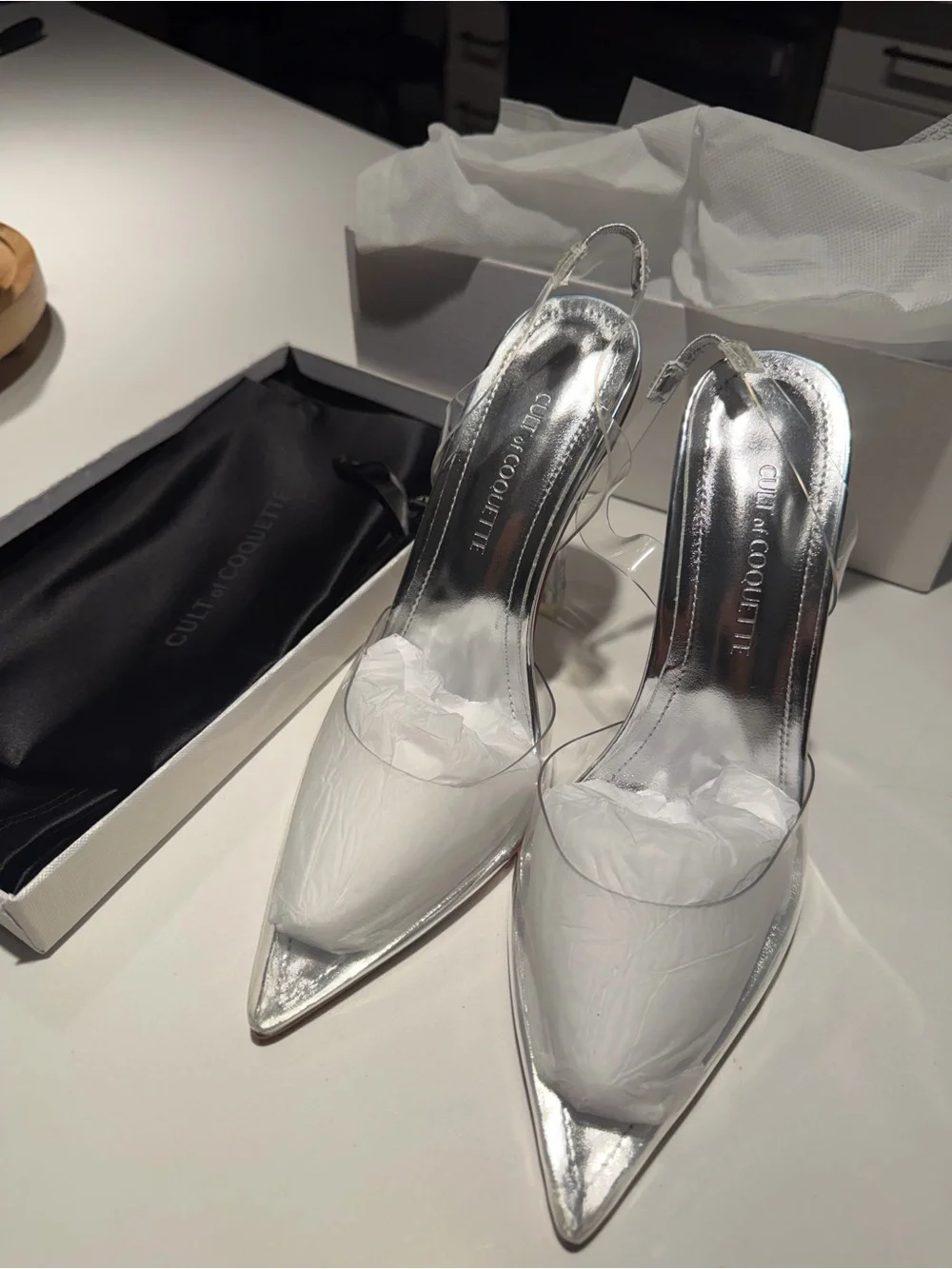 Madeline Clear Pointed Slingback Heels